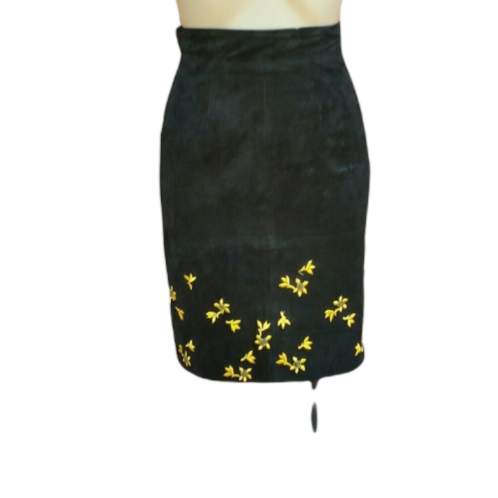 🖤❤️ 1980 80s Suede Leather Embroidered Beaded Flowers